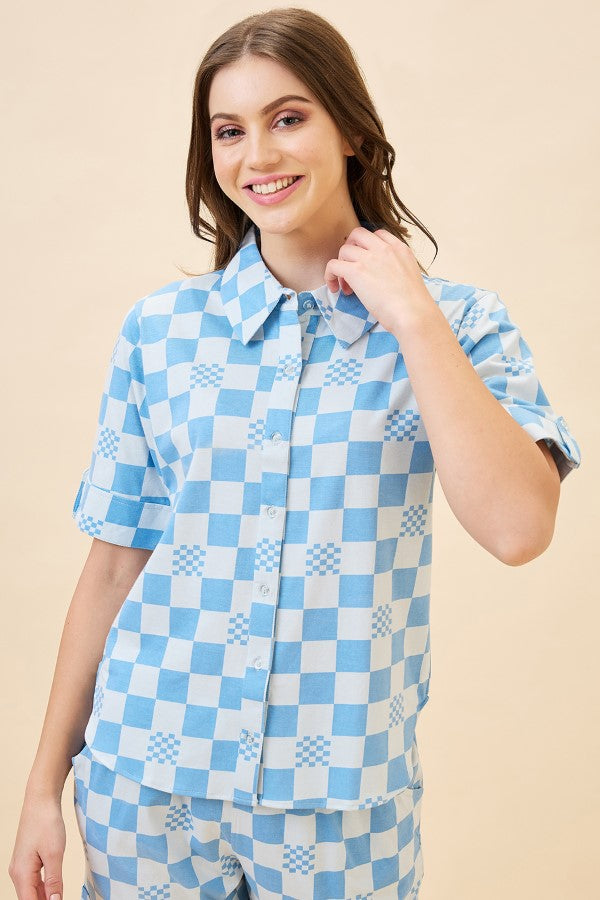 AV2 Women Cotton Printed Short Sleeve Top & Shorts Nightsuit Set - Blue 2108A