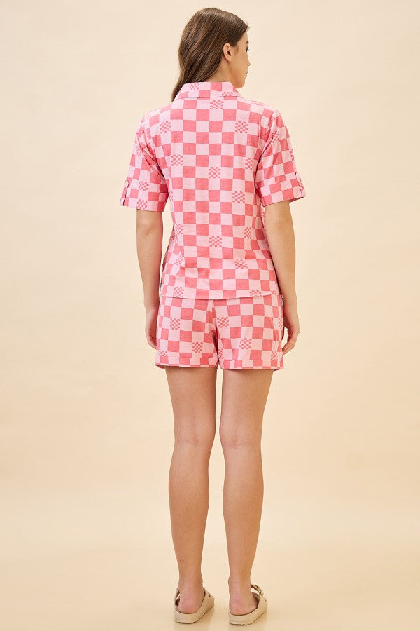 AV2 Women Cotton Printed Short Sleeve Top & Shorts Nightsuit Set - Pink 2108B