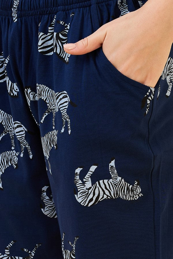 AV2 Women Cotton Printed Short Sleeve Top & Shorts Nightsuit Set | Pajama Set | Nightdress for Women - Navy 2122A