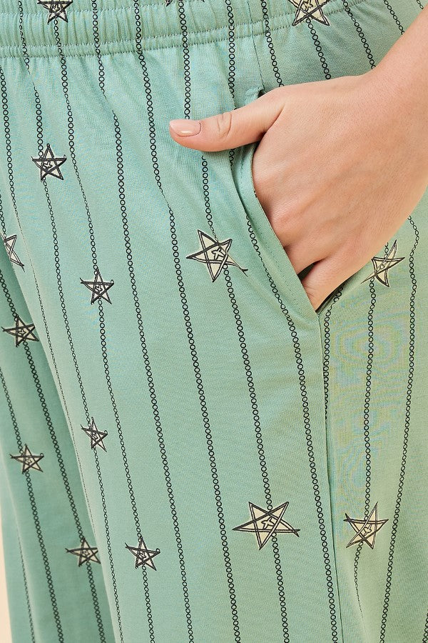 AV2 Women's Cotton Printed Maternity & Feeding Night Suit Set Of Top & Relaxed Capri Nursing Night Dress - Green 2124A