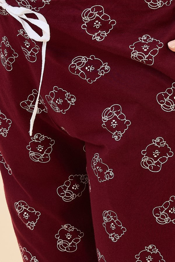 AV2 Women's Cotton Printed Maternity & Feeding Night Suit Set Of Top & Relaxed Pyjama Nursing Night Dress - Maroon 2125A