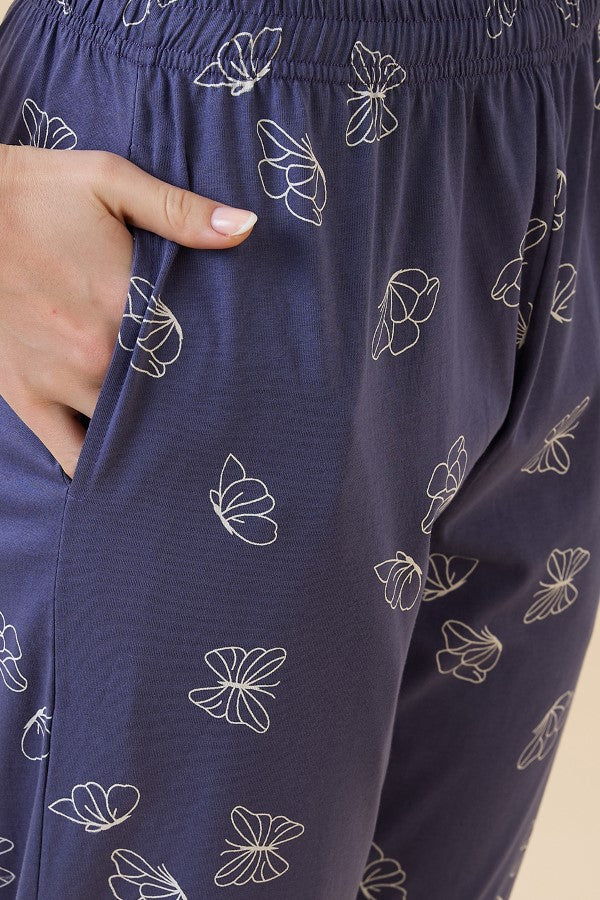 AV2 Women's Cotton Printed Round Neck Short Sleeve Nightsuit Set | Pajama Set | Casual Night Dress for Women - Blue 2128B