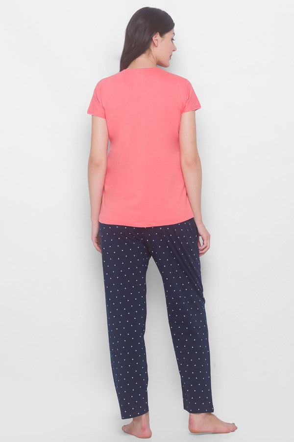 AV2 Women Cotton Printed Maternity & Feeding Top & Pyjama Set - Peach 2239A
