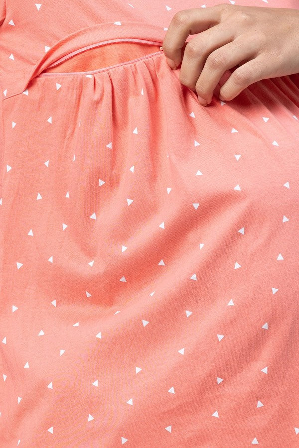 AV2 Women Cotton Printed Maternity & Feeding Top & Shorts Set - Peach 2309B