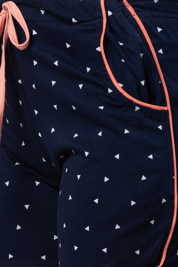 AV2 Women Cotton Printed Maternity & Feeding Top & Shorts Set - Navy 2309C