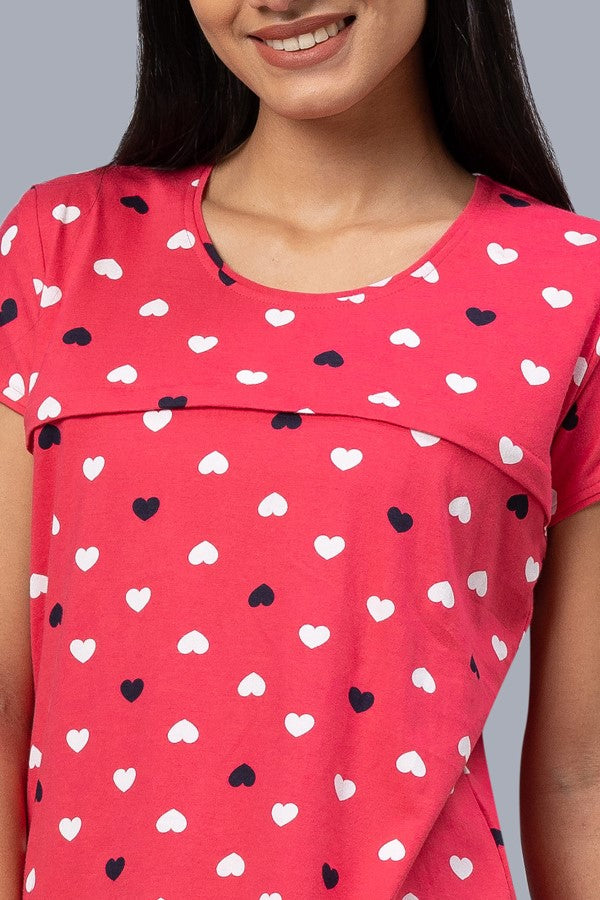 AV2 Women Cotton Printed Feeding Top & Capri Set - Pink 2313B