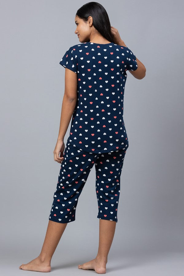 AV2 Women Cotton Printed Feeding Top & Capri Set - Navy 2313C