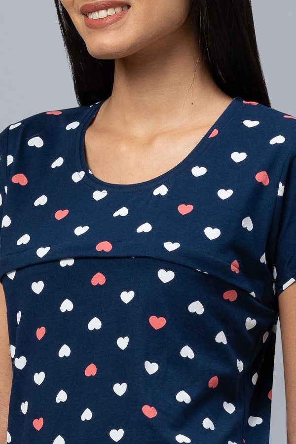 AV2 Women Cotton Printed Feeding Top & Capri Set - Navy 2313C
