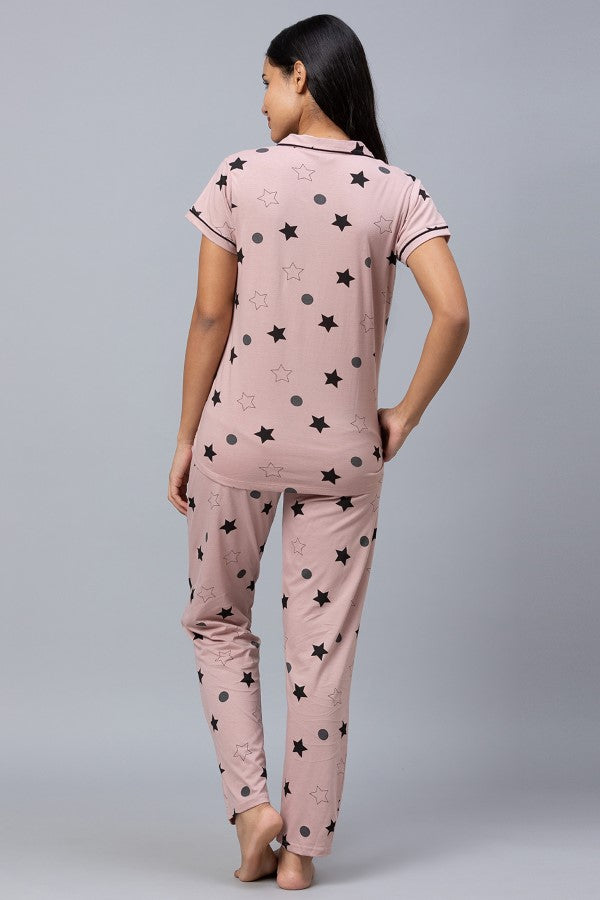 AV2 Women Cotton Short Sleeve Top And Pyjama Nightsuit Set - Mauve 2317A