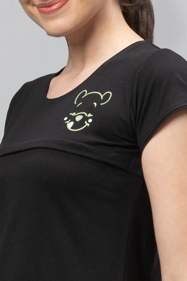 AV2 Women Cotton Feeding Top & Pyjama Nighsuit Set - Black 2323A