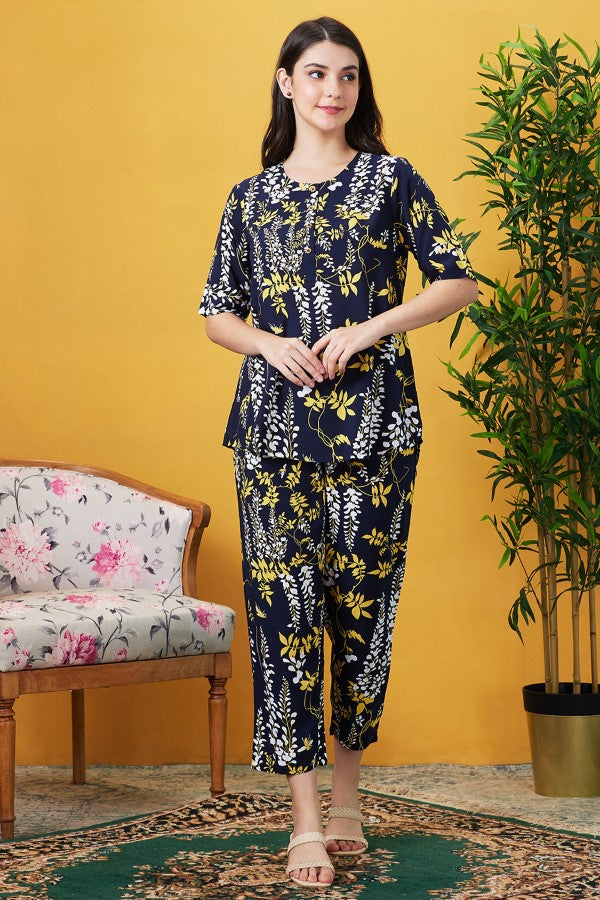 AV2 Women Rayon Printed Co-ords Navy Blue - 2399C