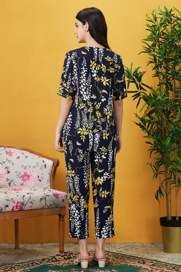 AV2 Women Rayon Printed Co-ords Navy Blue - 2399C