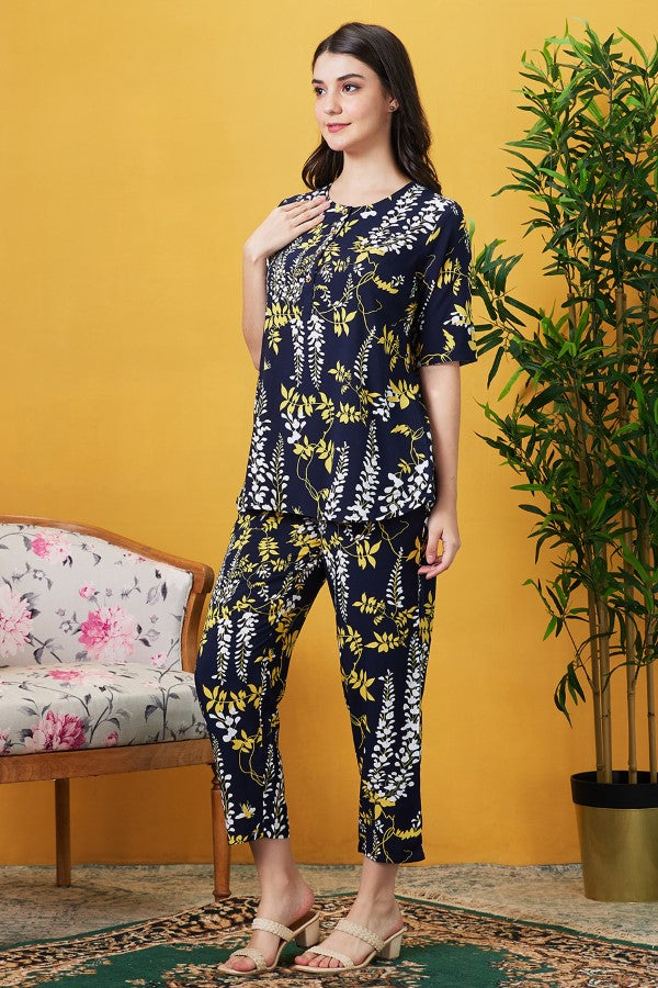 AV2 Women Rayon Printed Co-ords Navy Blue - 2399C