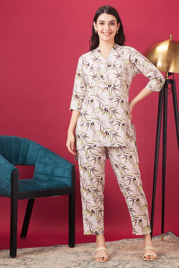 AV2 Women Rayon Printed Co-ords Pink - 2428A