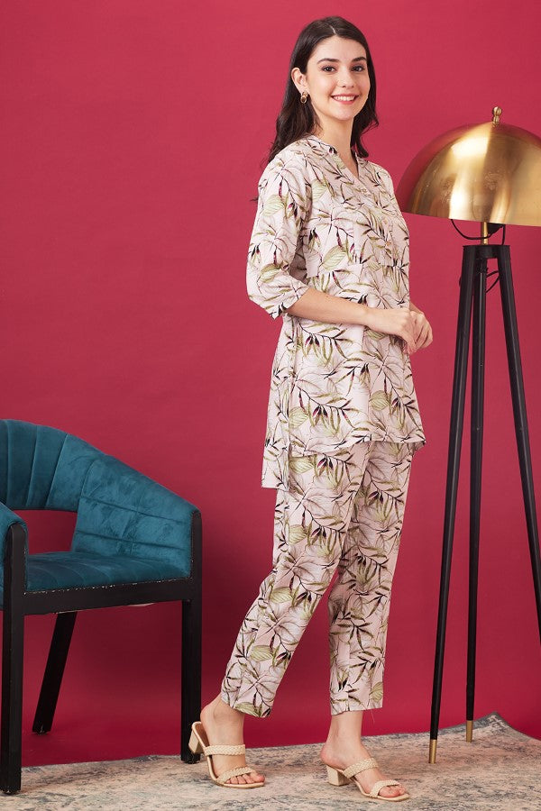 AV2 Women Rayon Printed Co-ords Pink - 2428A