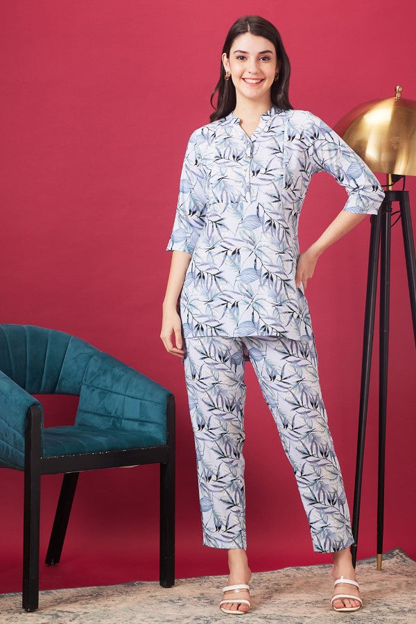 AV2 Women Rayon Printed Co-ords Blue - 2428B