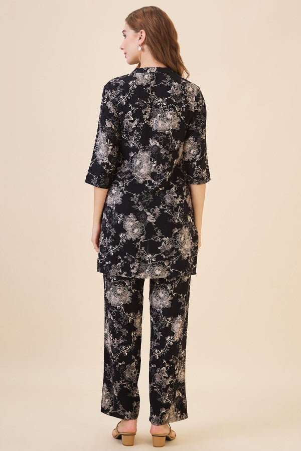 AV2 Women Rayon Printed Tunic Top & Bottom Co-ord Set Black - 2445C