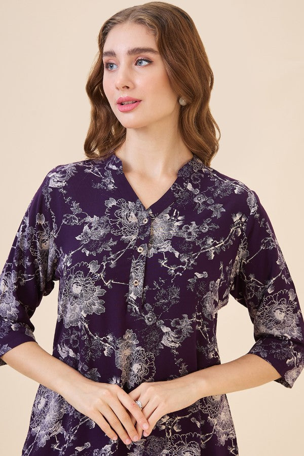 AV2 Women Rayon Printed Tunic Top & Bottom Co-ord Set Wine - 2445D