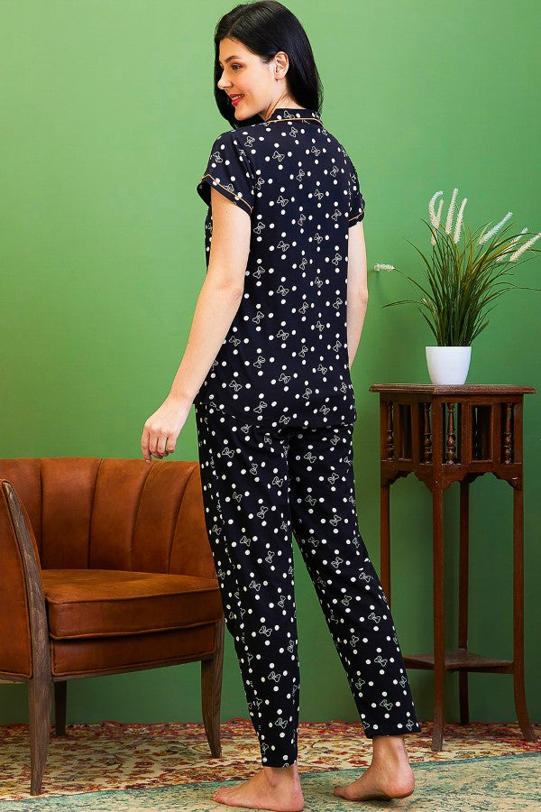 AV2 Women Cotton Top & Pyjama Nightsuit Set Black - 2501A