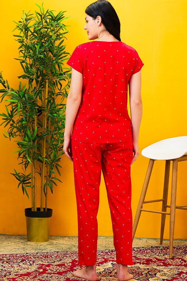 AV2 Women Cotton Feeding Top & Pyjama Nighsuit Set Red - 2520B