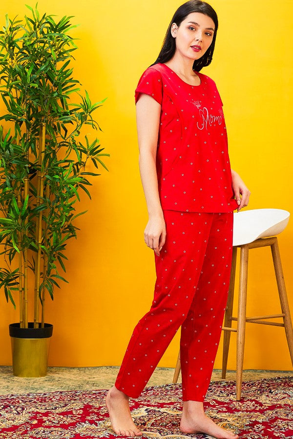 AV2 Women Cotton Feeding Top & Pyjama Nighsuit Set Red - 2520B