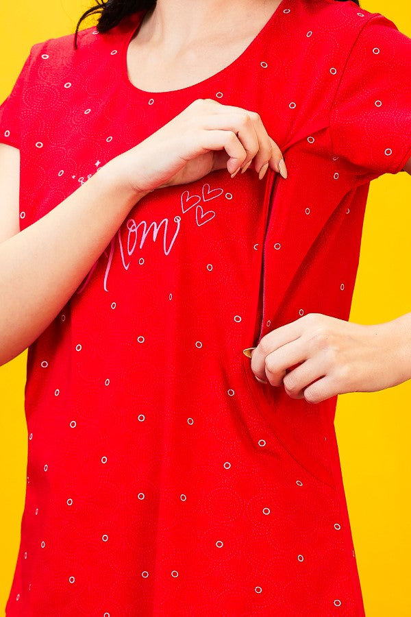 AV2 Women Cotton Feeding Top & Pyjama Nighsuit Set Red - 2520B