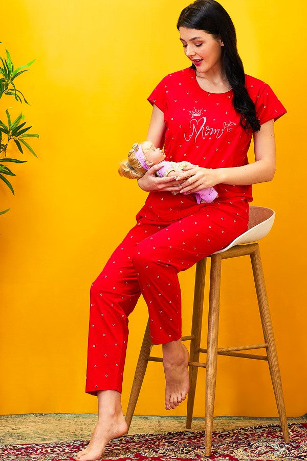 AV2 Women Cotton Feeding Top & Pyjama Nighsuit Set Red - 2520B