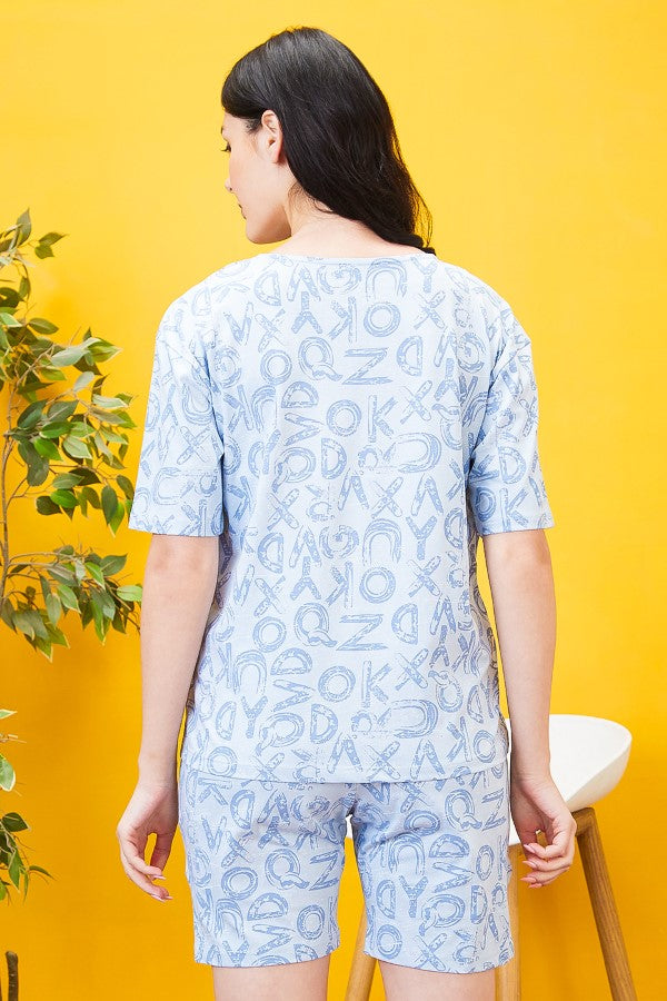 AV2 Women Printed Cotton Top & Shorts Coord set Blue - 2558A