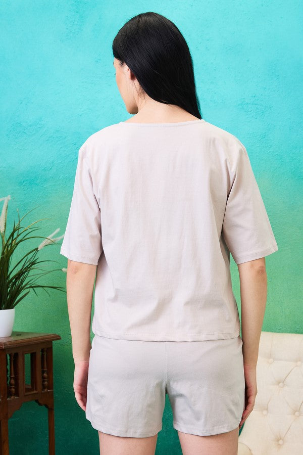AV2 Women Cotton Solid Short Sleeve Top & Shorts Set Grey - 2567A