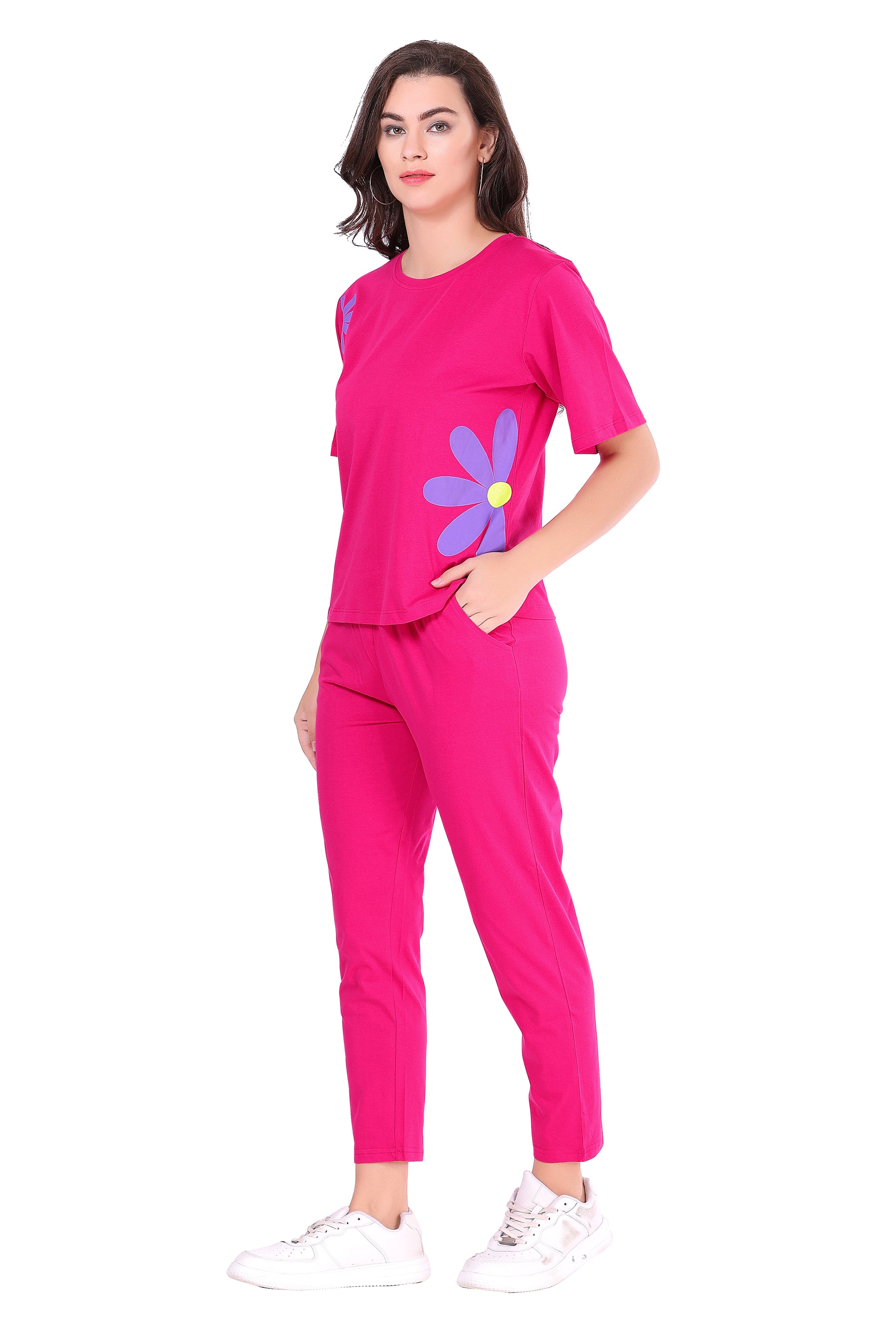 AV2 Women Solid Top & Pajama Coord set Pink - 2597A
