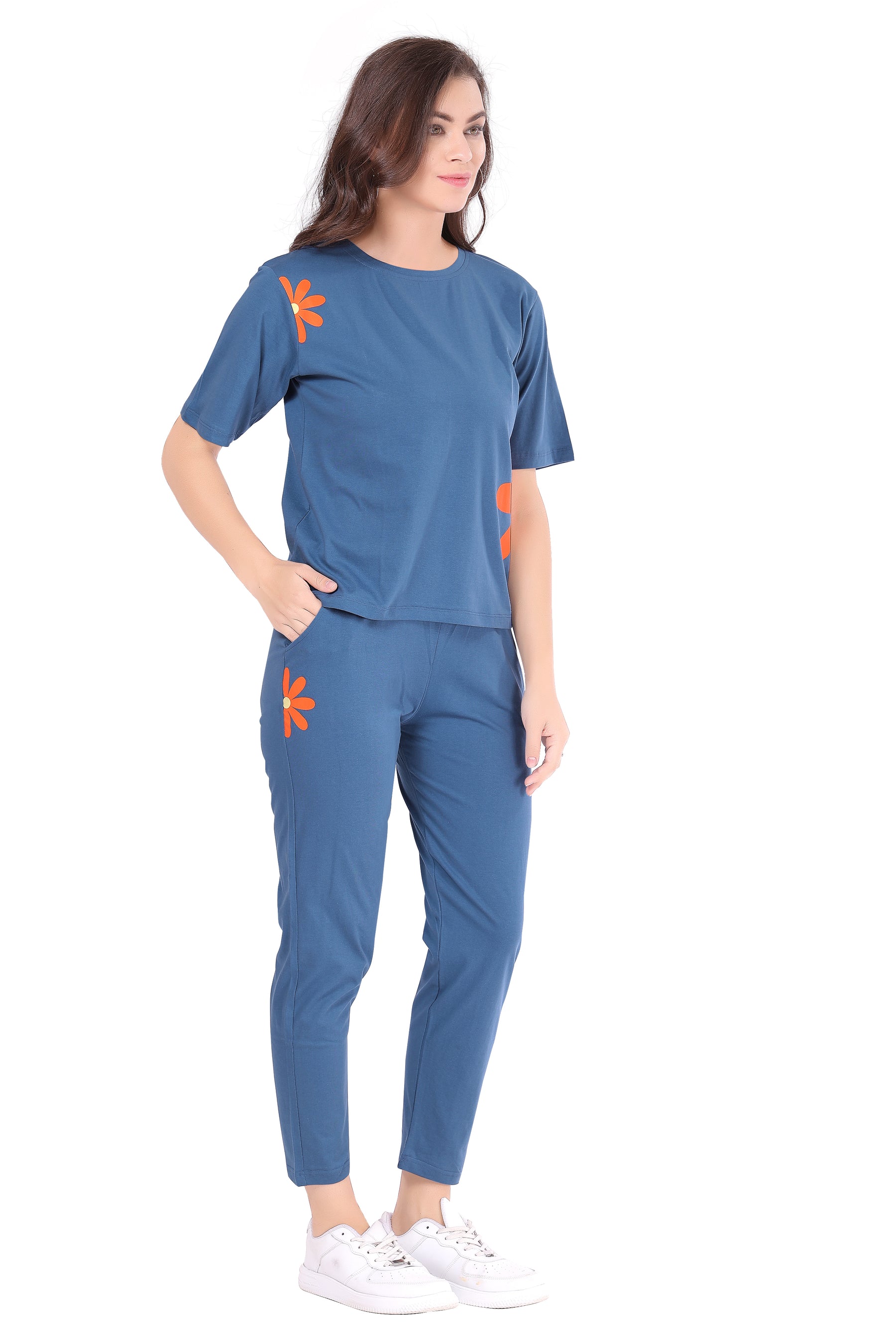 AV2 Women Solid Top & Pajama Coord set Blue - 2597B