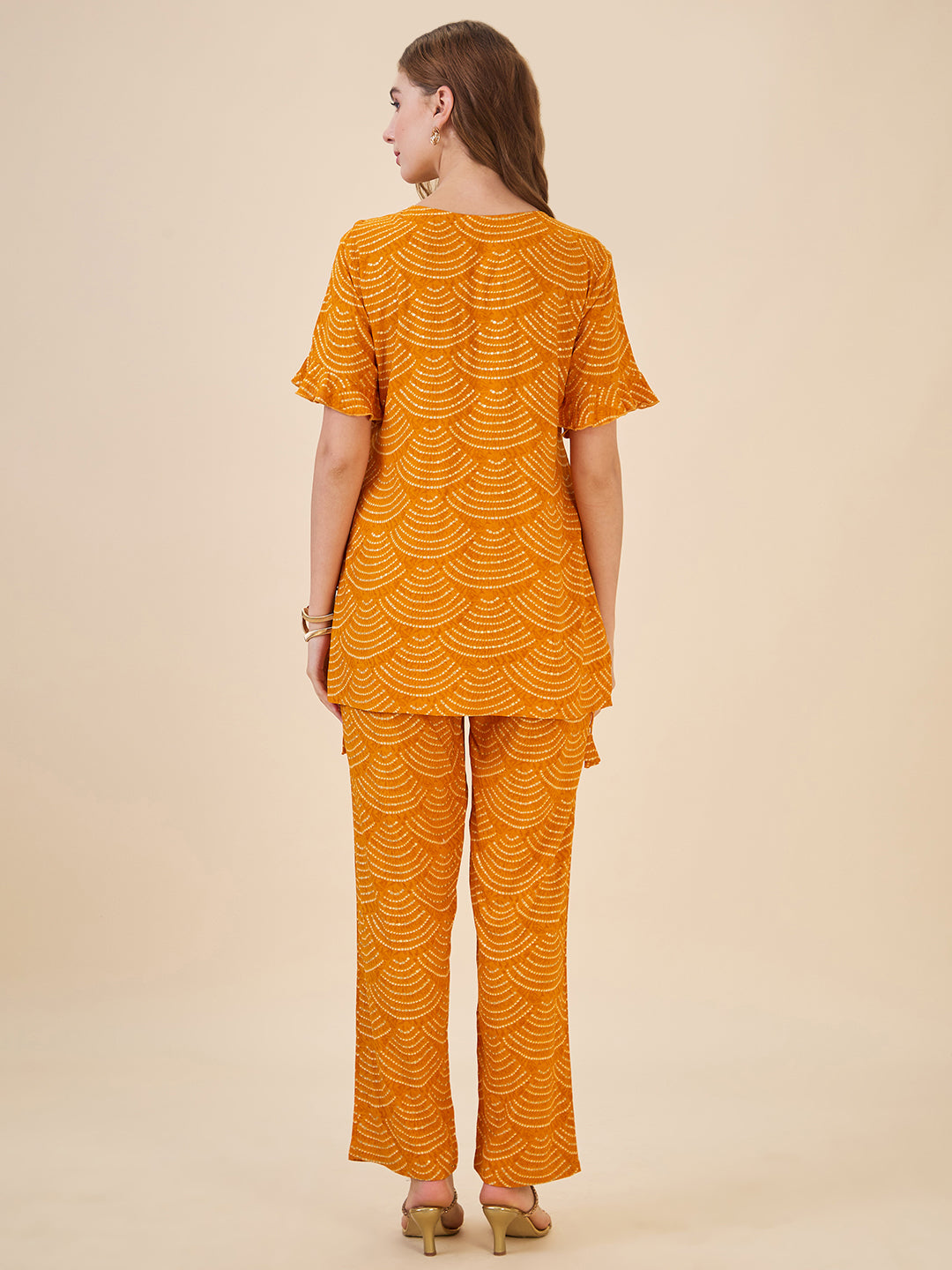 AV2 Women Rayon Printed Tunic Top & Bottom Co-ord set Mustard - 2602A