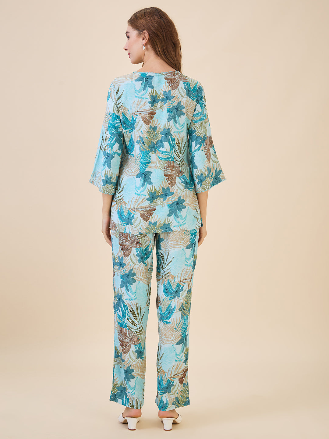 AV2 Women Rayon Printed Top & Bottom Coord set Blue - 2621A