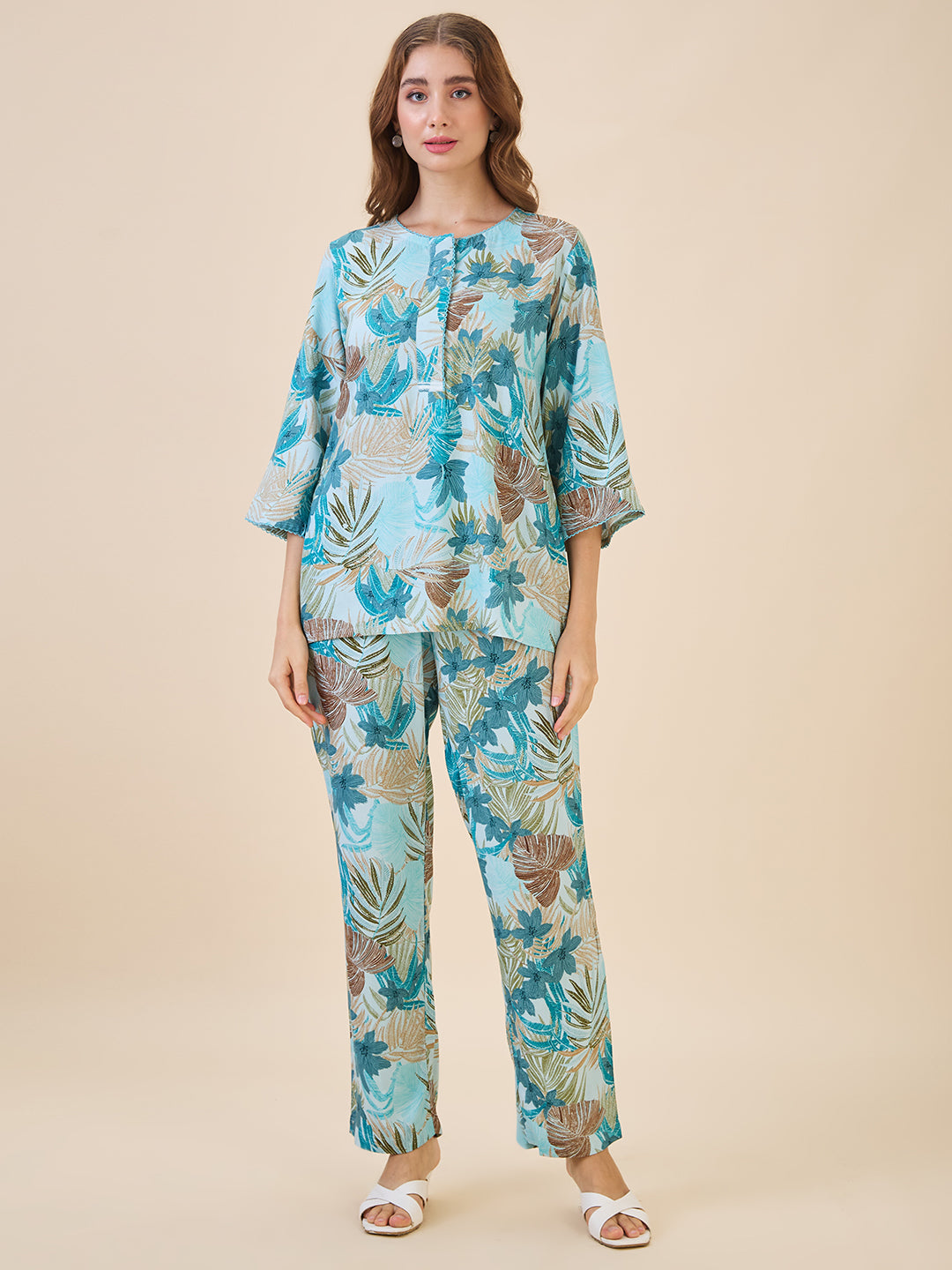 AV2 Women Rayon Printed Top & Bottom Coord set Blue - 2621A