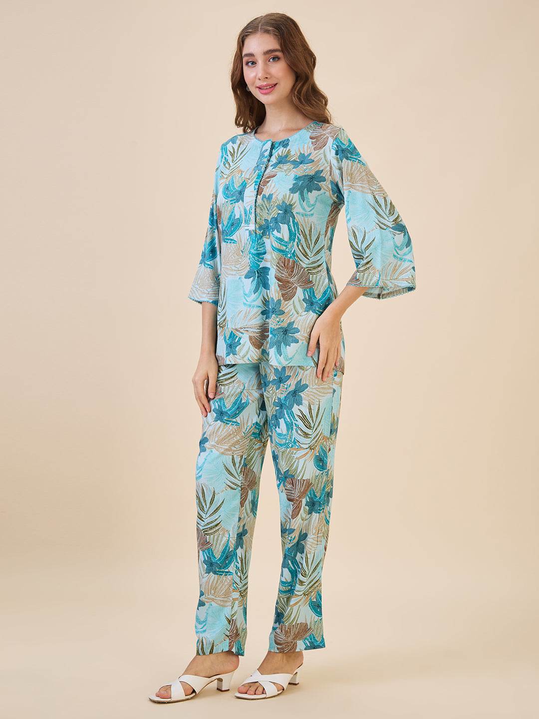 AV2 Women Rayon Printed Top & Bottom Coord set Blue - 2621A