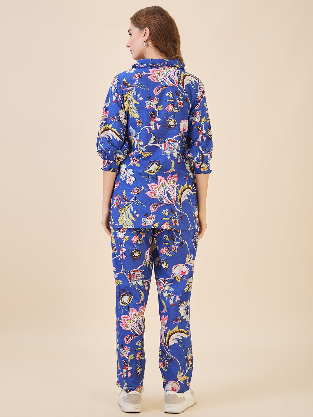 AV2 Women Cotton Printed Top & Bottom Coord set Blue - 2635A