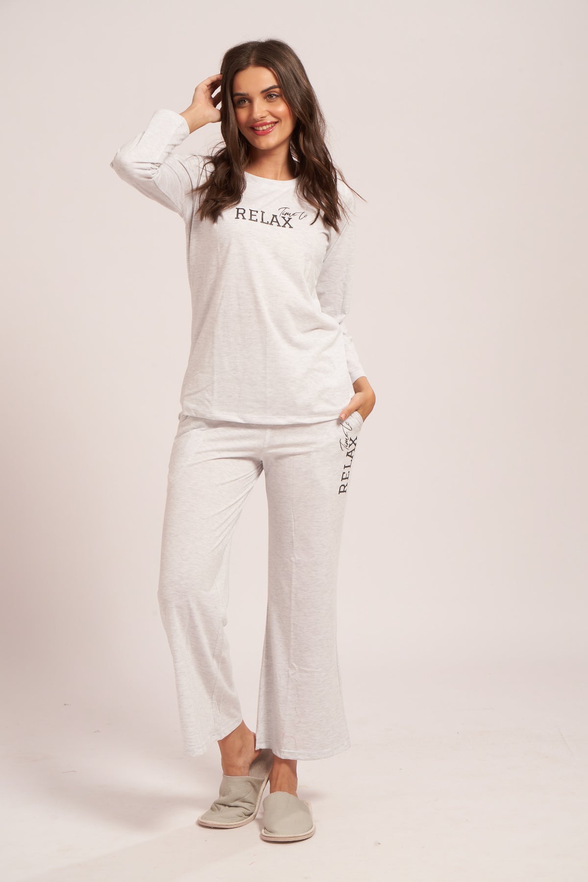 AV2 Women's Cotton Typography Printed Night Suit Set With Wide Legs | Pajama Set | Casual Night Dress for Women | Airport Look Coord Set White Small 2843A