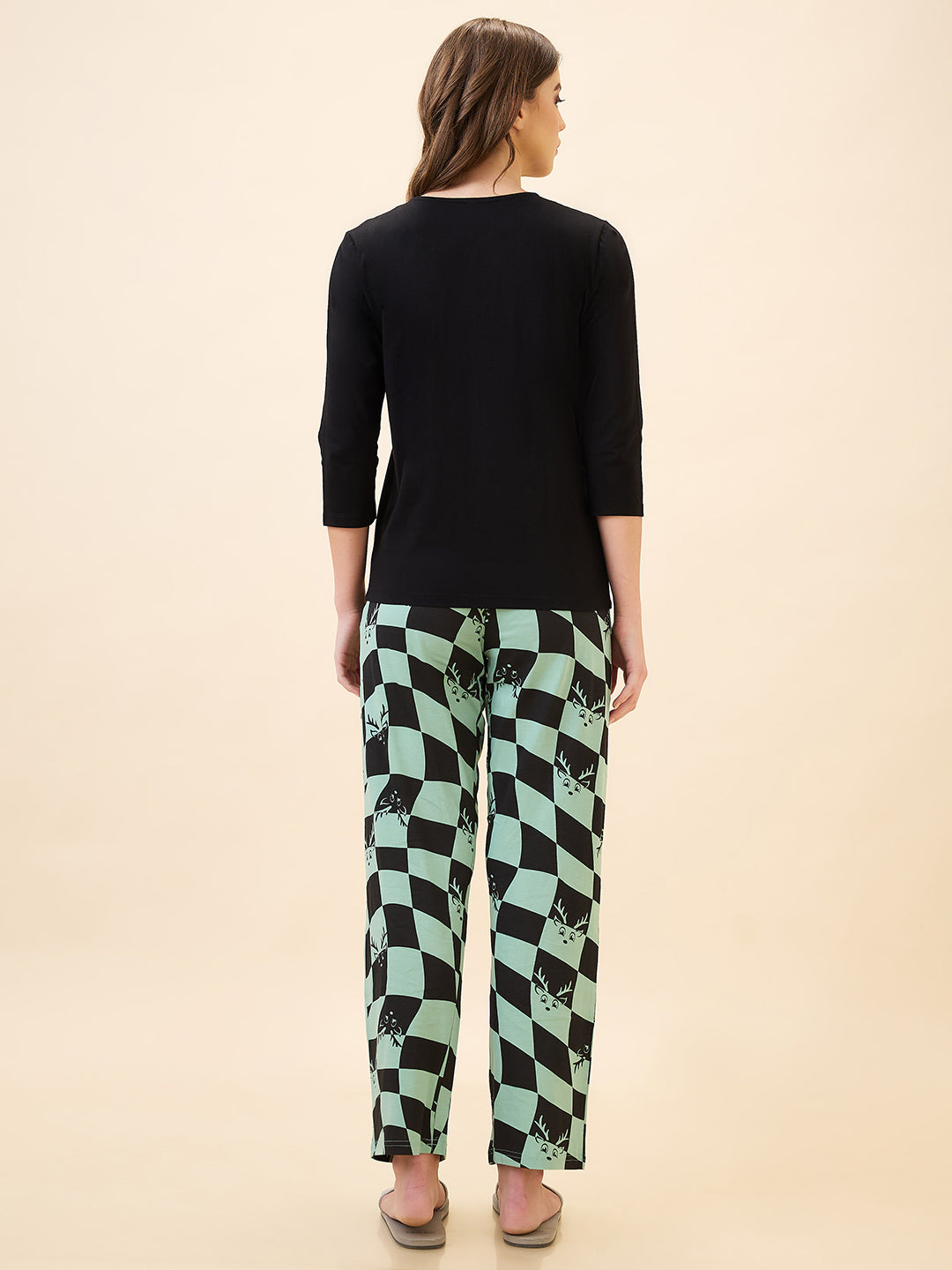 AV2 Women's Cotton Printed Round Neck Short Sleeve Nightsuit Set | Pajama Set | Casual Night Dress for Women Green - 2844A
