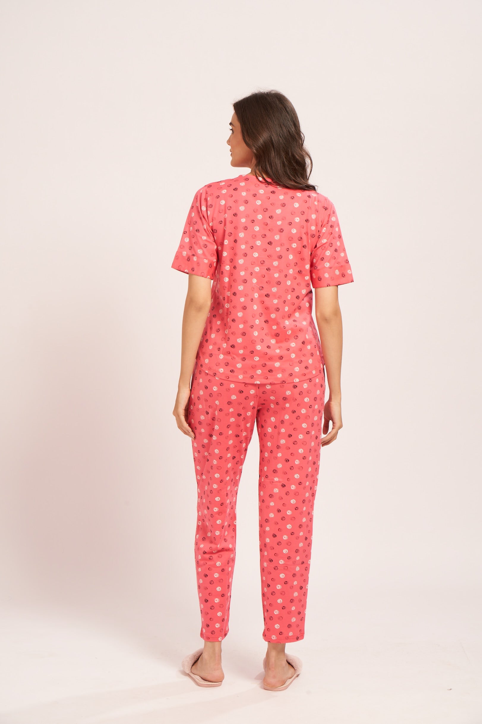 AV2 Women's Cotton Printed Short Sleeve Night Suit Set | Pajama Set | Casual Night Dress for Women | Airport Look Coord Set Pink Small 2849A