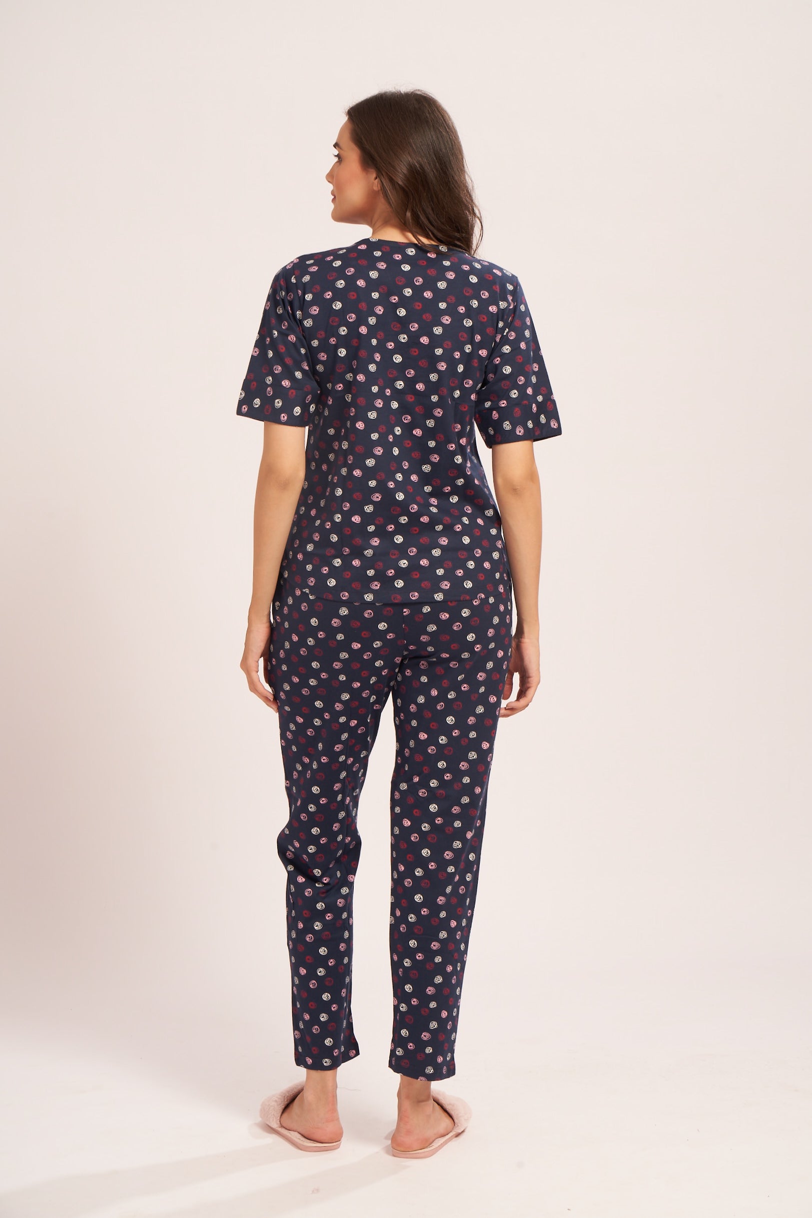 AV2 Women's Cotton Printed Short Sleeve Night Suit Set | Pajama Set | Casual Night Dress for Women | Airport Look Coord Set Navy Small 2849B