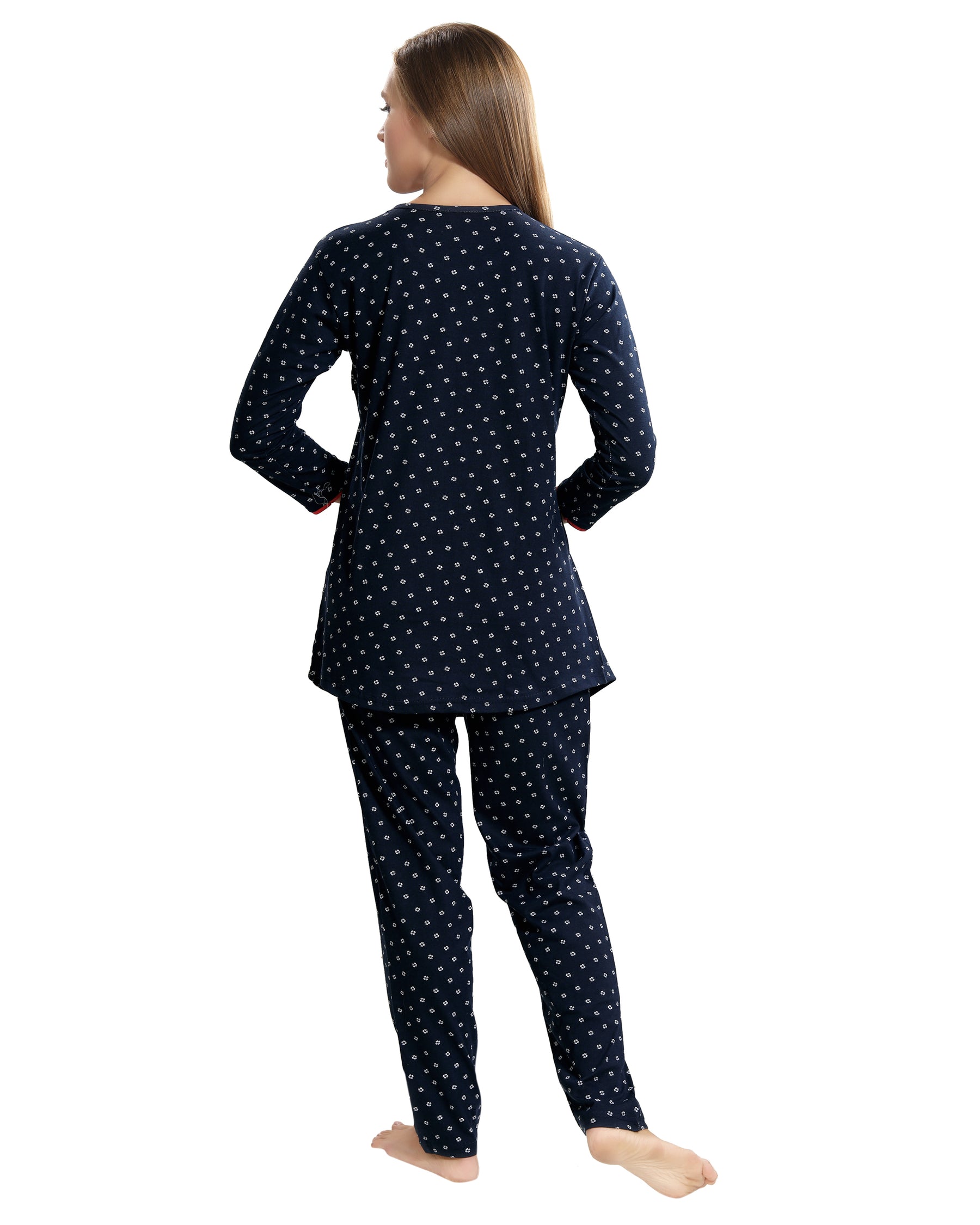 AV2 Women Cotton Printed Maternity & Feeding Top & Pyjama Set Navy - 2879B