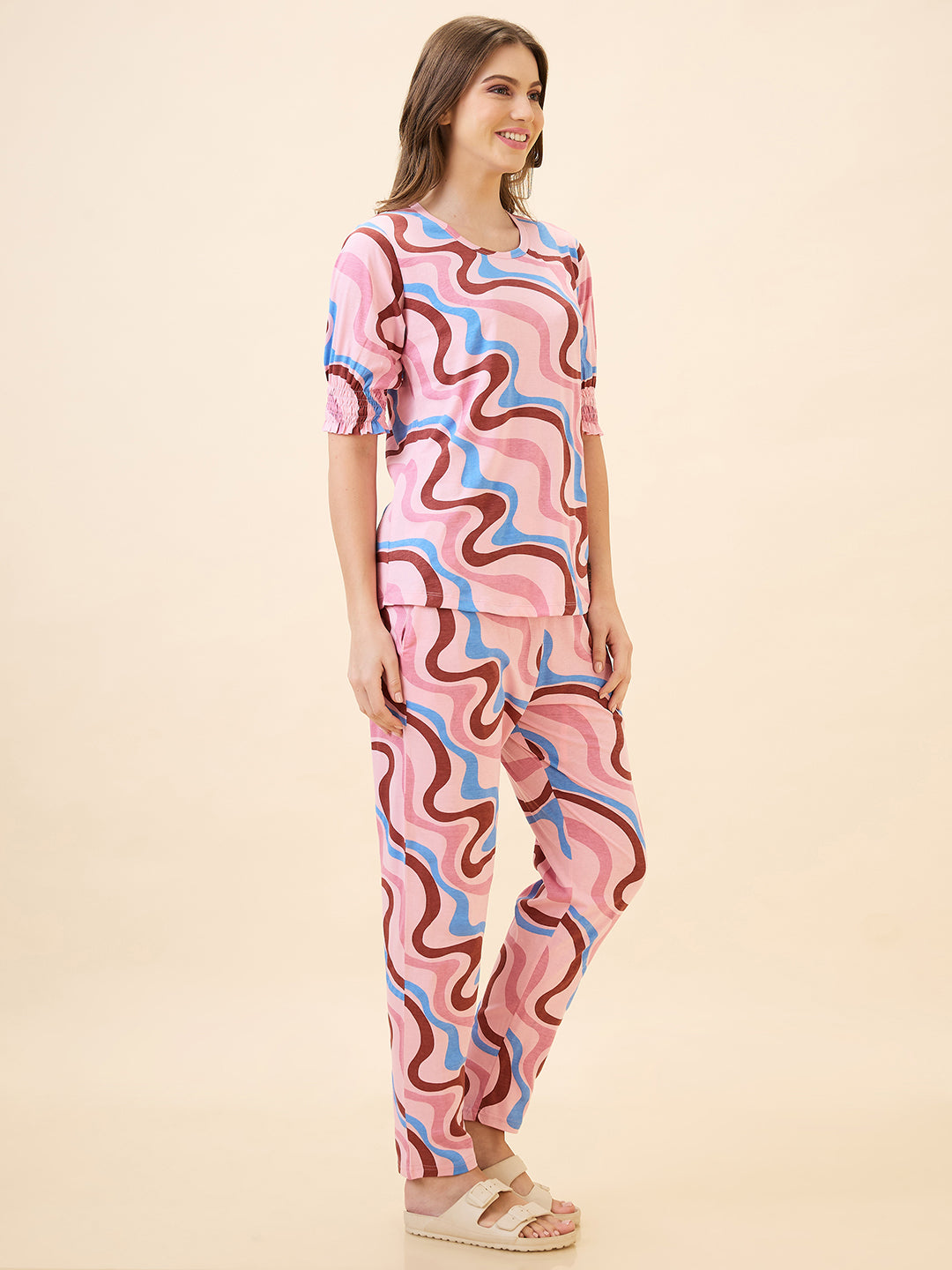 nightwear woman short pajamas AV2 Women's Cotton Printed Short Sleeve Night Suit Set Pajama Set Casual Night Dress for Women Airport Look Coord Set Pink 2901A 2XL