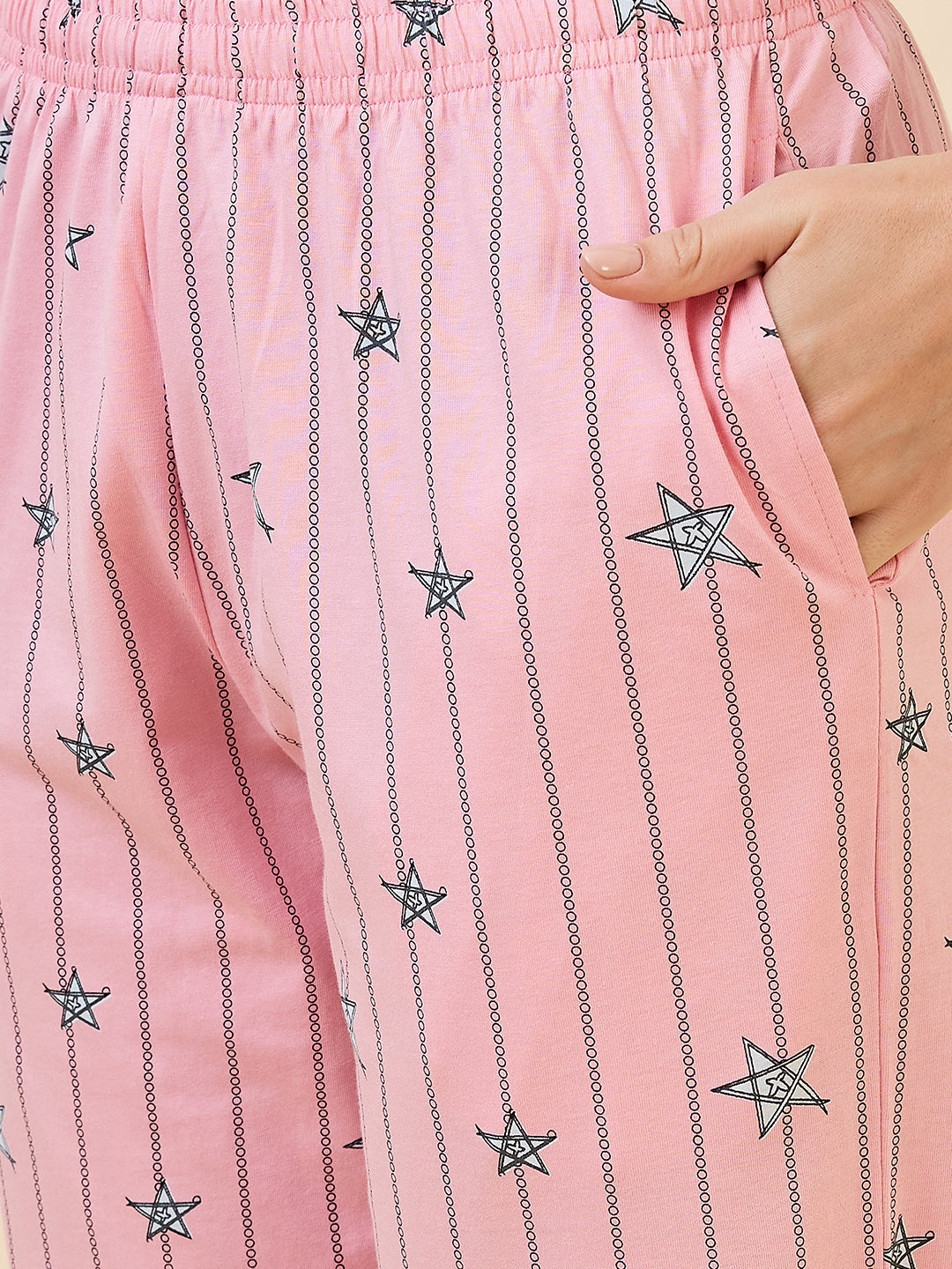 AV2 Women's Cotton Printed Short Sleeve Night Suit Set | Capri Set | Casual Night Dress for Women - Pink 2910A