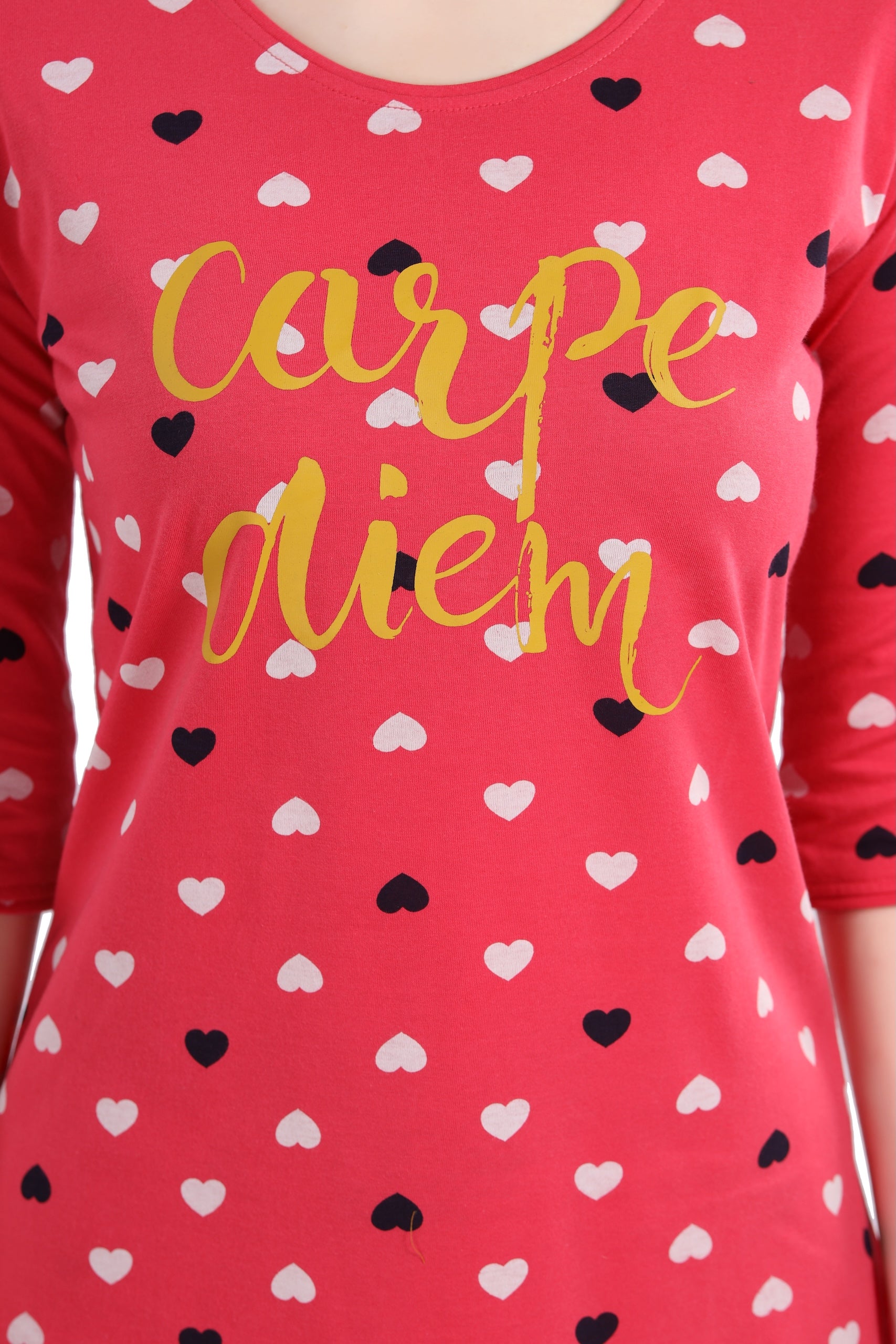 AV2 Women Cotton Heart Allover Printed Nightsuit set Red - 2995B
