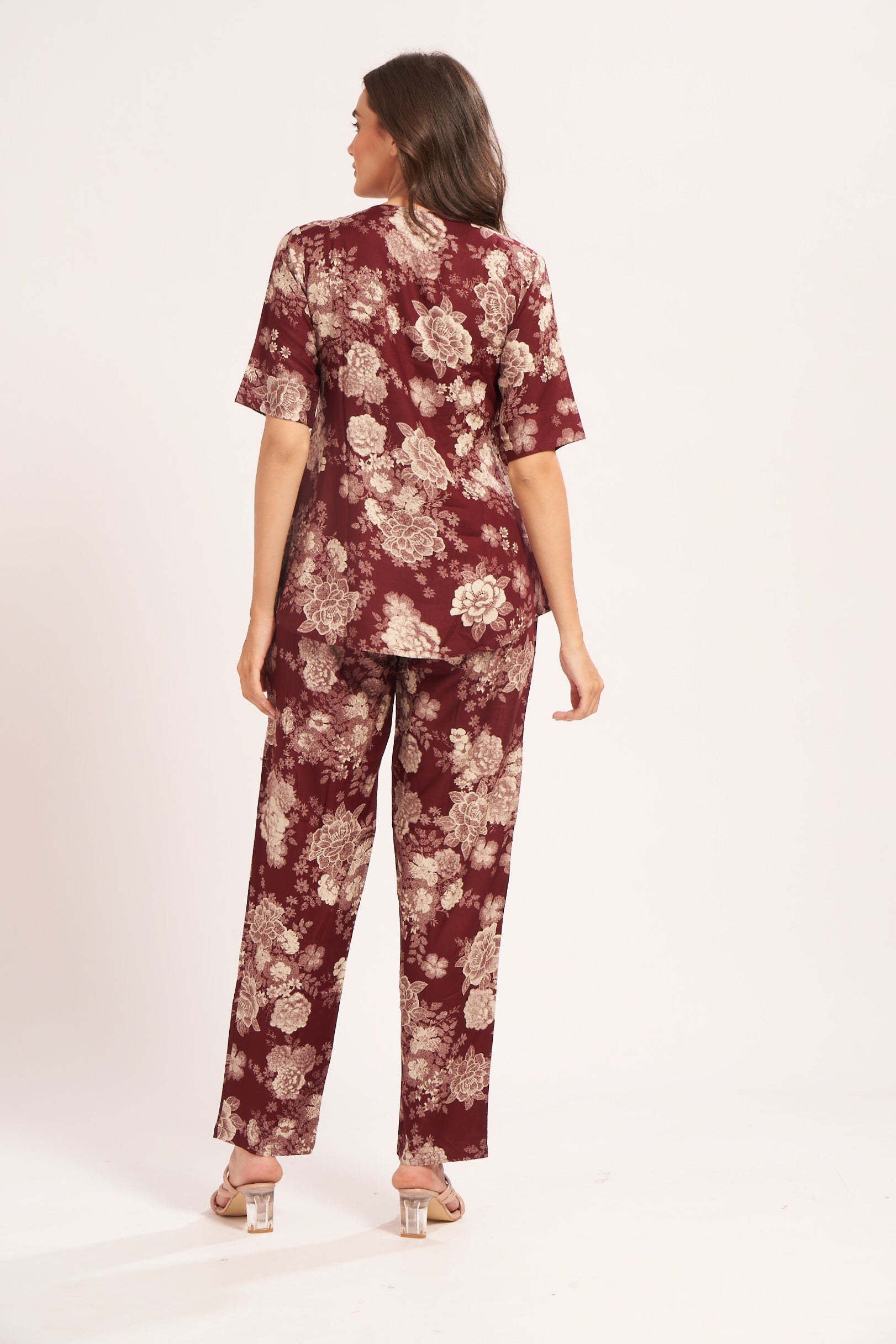 AV2 Women Rayon Printed Maternity Top & Pyjama Set Maroon Small - 4050B