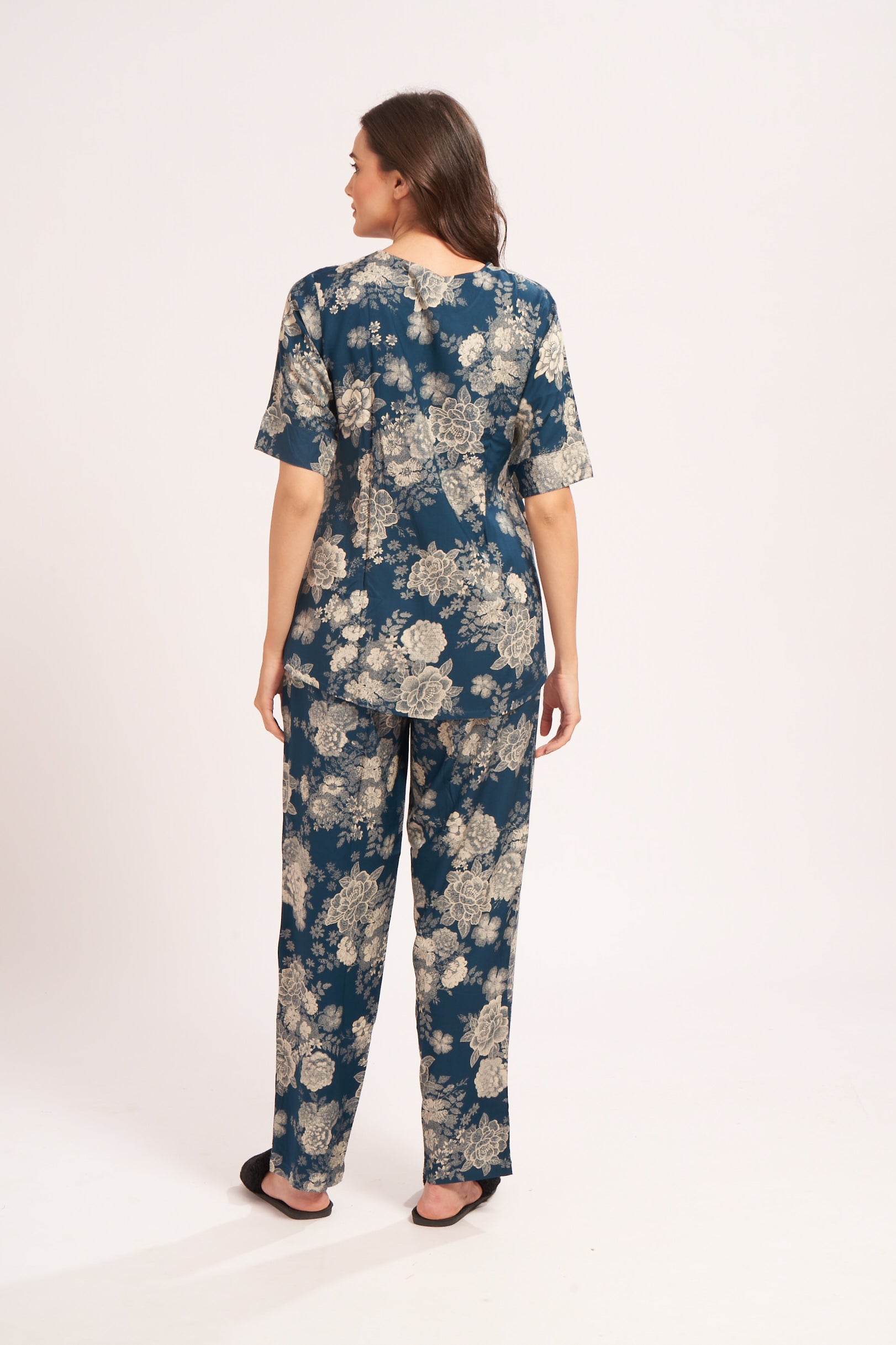 AV2 Women Rayon Printed Maternity Top & Pyjama Set Blue Small - 4050C