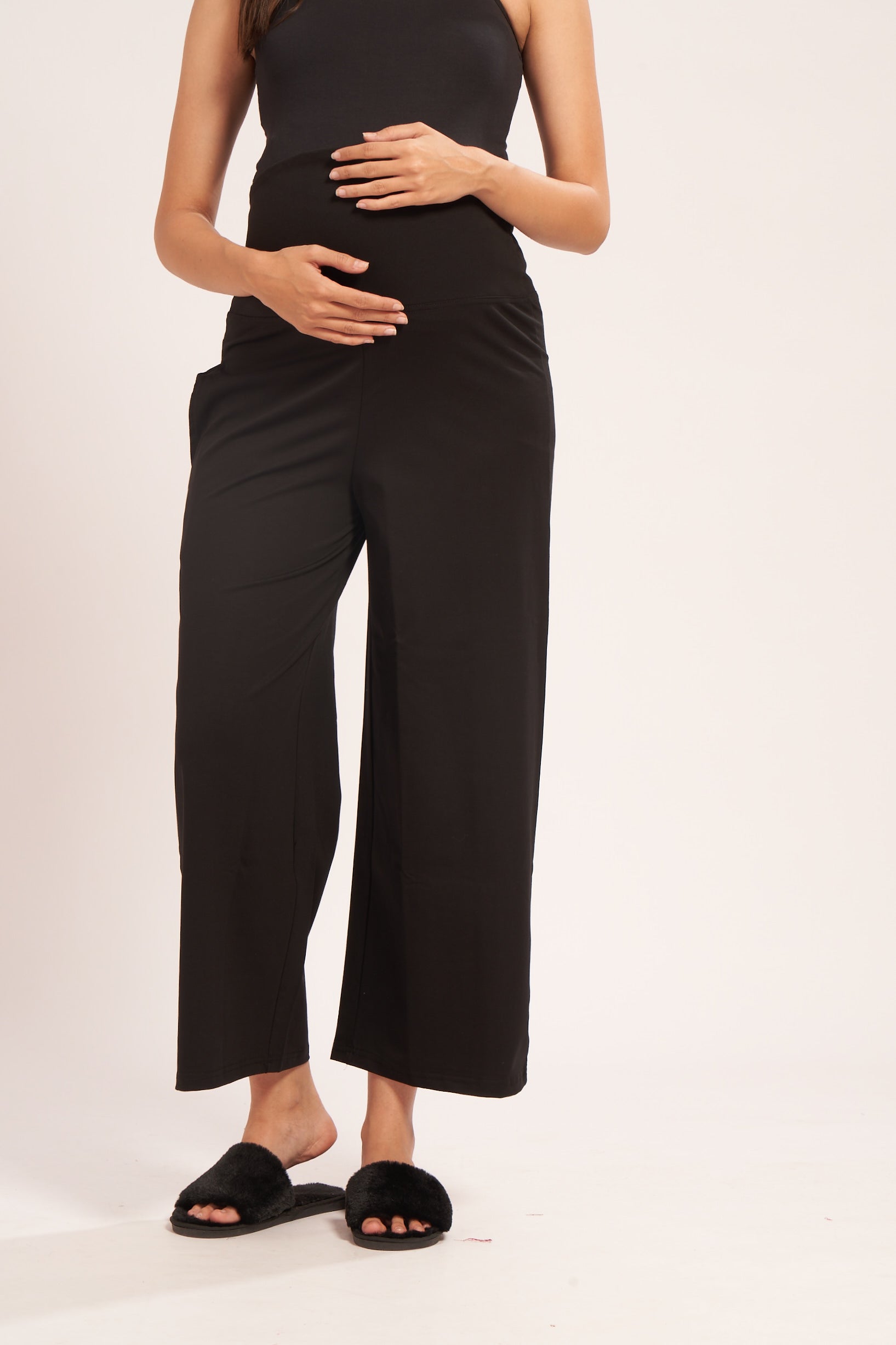 AV2 Women's Cotton Lycra Stretchable Relaxed Fit Maternity Pants | Maternity Yoga Pants | Maternity Trousers Black Small - 5556A
