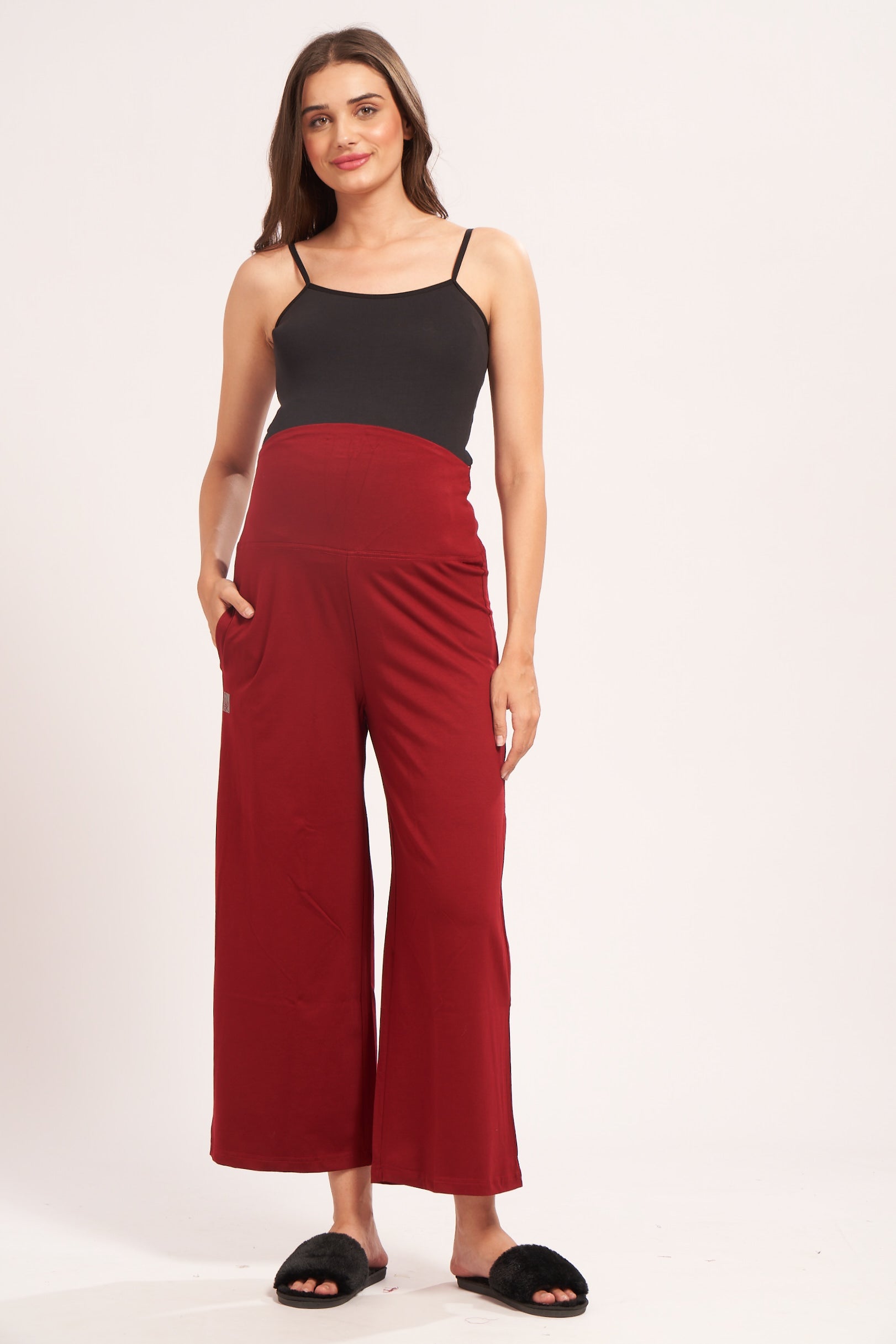 AV2 Women's Cotton Lycra Stretchable Relaxed Fit Maternity Pants | Maternity Yoga Pants | Maternity Trousers Maroon Small - 5556C