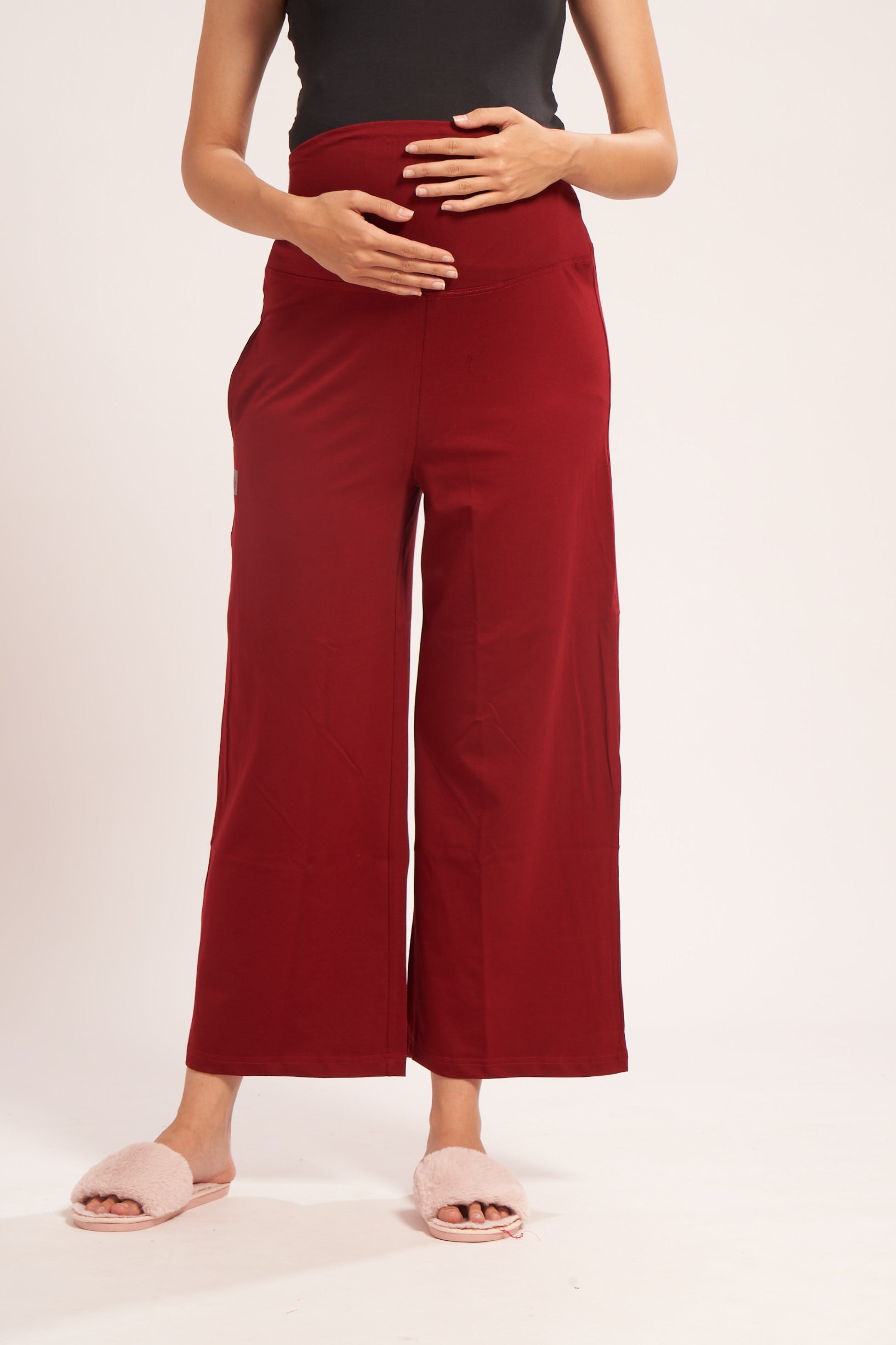 AV2 Women's Cotton Lycra Stretchable Relaxed Fit Maternity Pants | Maternity Yoga Pants | Maternity Trousers Maroon Small - 5556C