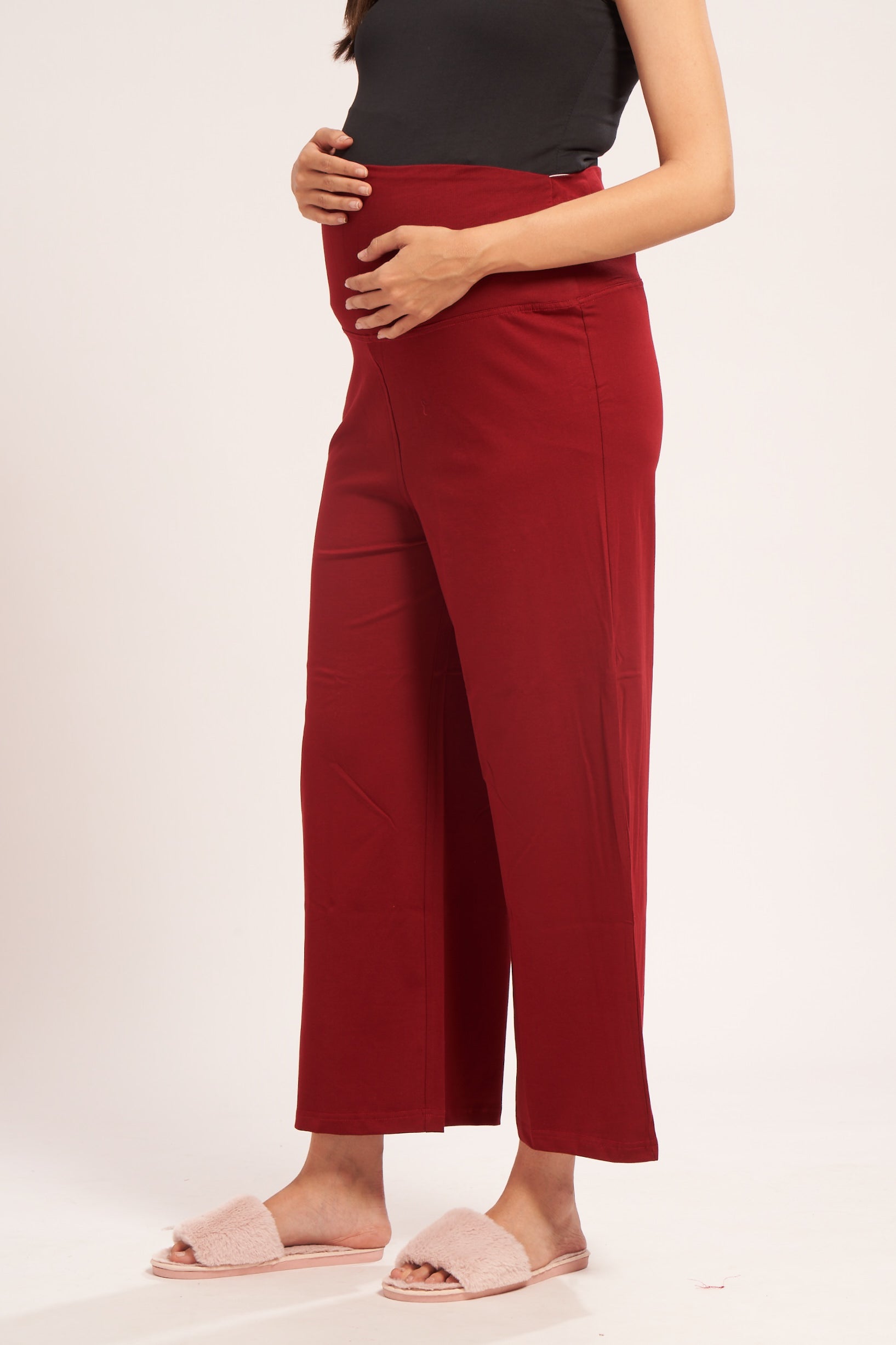 AV2 Women's Cotton Lycra Stretchable Relaxed Fit Maternity Pants | Maternity Yoga Pants | Maternity Trousers Maroon Small - 5556C
